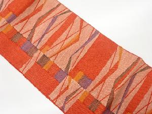 リサイクル　手織り紬変わり格子に幾何学模様織出し名古屋帯